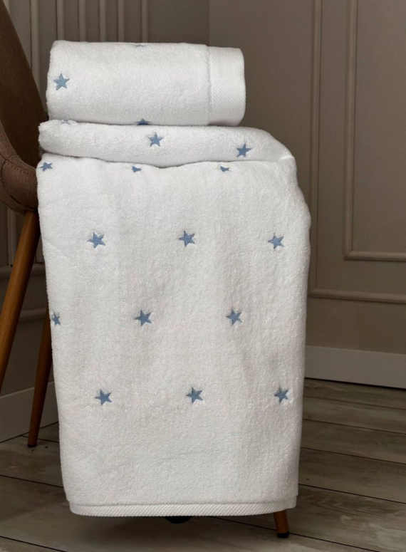 Махровий рушник для бані Cestepe Stars white-blue 70х140 Туреччина