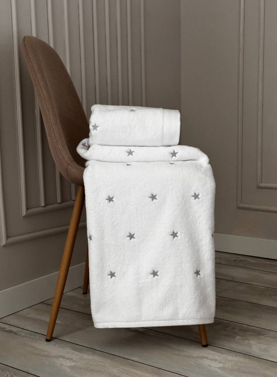 Махровое полотенце для лица Cestepe Stars white-gri 50х90 Турция