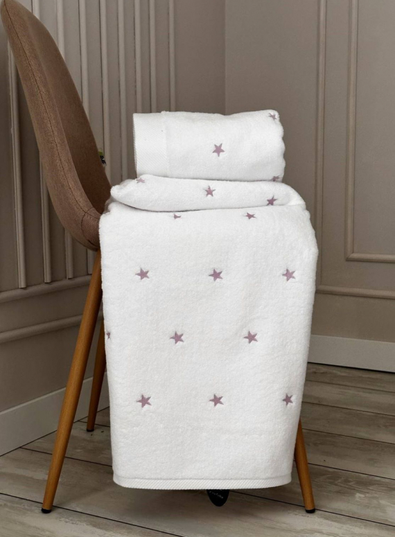 Махровий рушник для бані Cestepe Stars white-lila 70х140 Туреччина