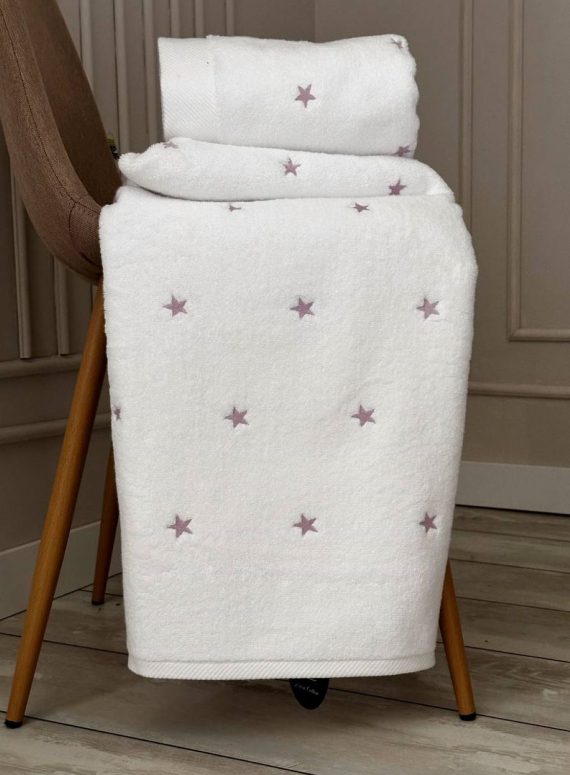 Махровий рушник для бані Cestepe Stars white-lila 70х140 Туреччина