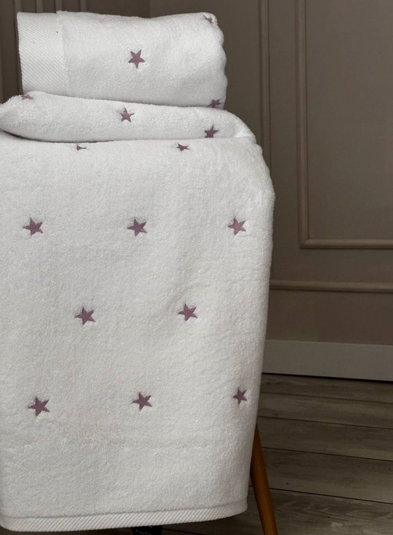 Махровий рушник для бані Cestepe Stars white-lila 70х140 Туреччина