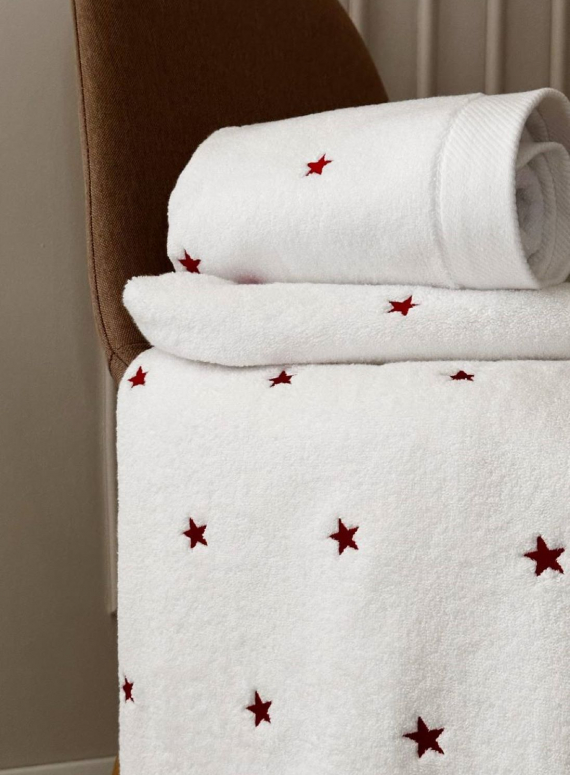 Махровий рушник для обличчя Cestepe Stars white-red 50х90 Туреччина