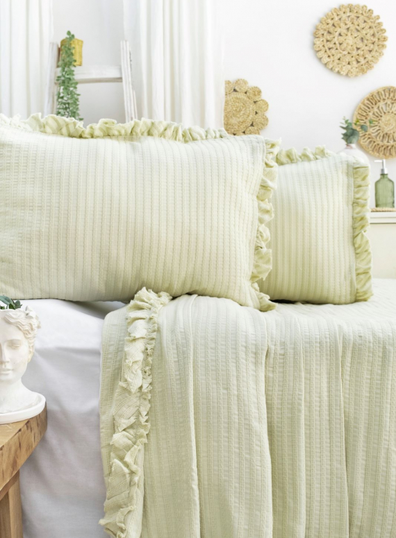 Жакардове покривало з наволочками Saheser Marta green євро Туреччина