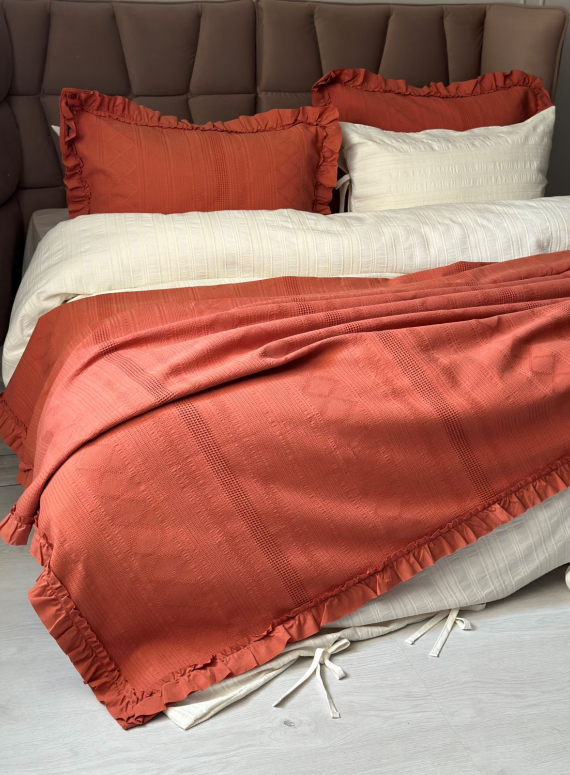 Жакардове покривало з наволочками Saheser Tziana tile red євро Туреччина