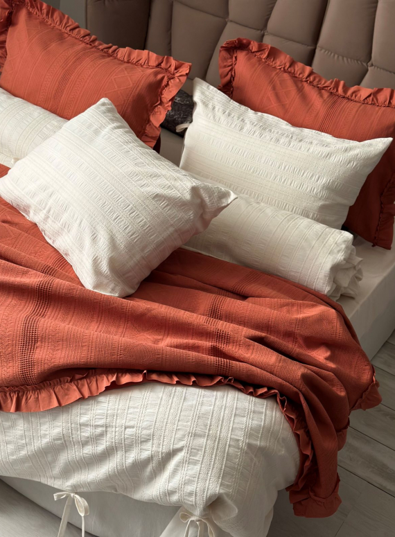 Жакардове покривало з наволочками Saheser Tziana tile red євро Туреччина