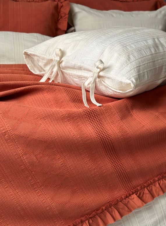 Жакардове покривало з наволочками Saheser Tziana tile red євро Туреччина