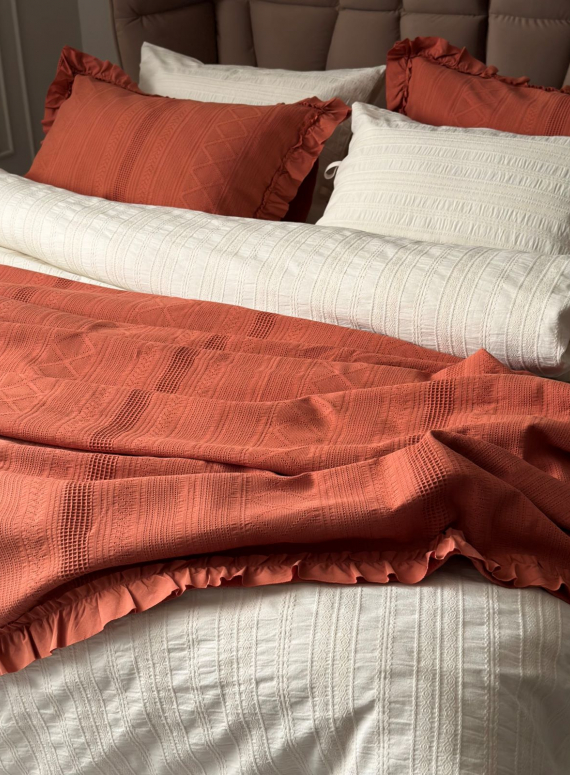 Жакардове покривало з наволочками Saheser Tziana tile red євро Туреччина