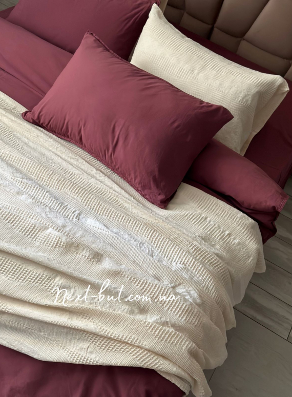 Жакардове покривало з наволочками Saheser Agata krem євро Туреччина