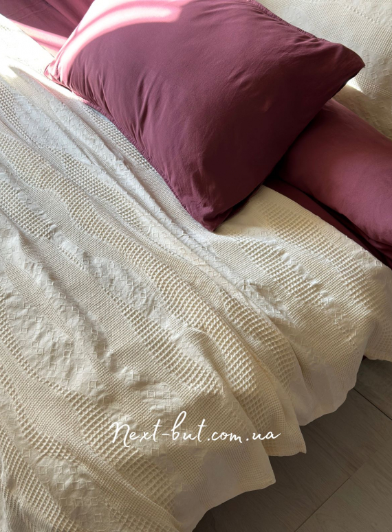 Жакардове покривало з наволочками Saheser Agata krem євро Туреччина