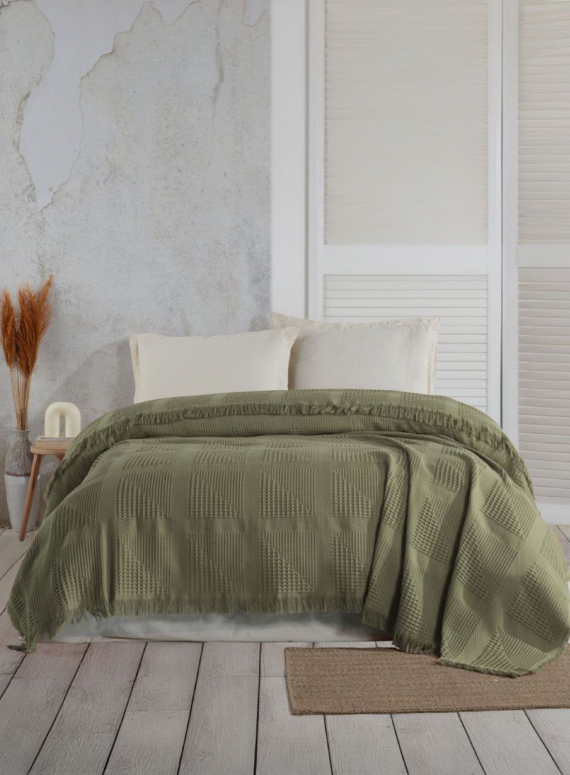 Жаккардовый плед-пике Saheser Sirus green евро Турция