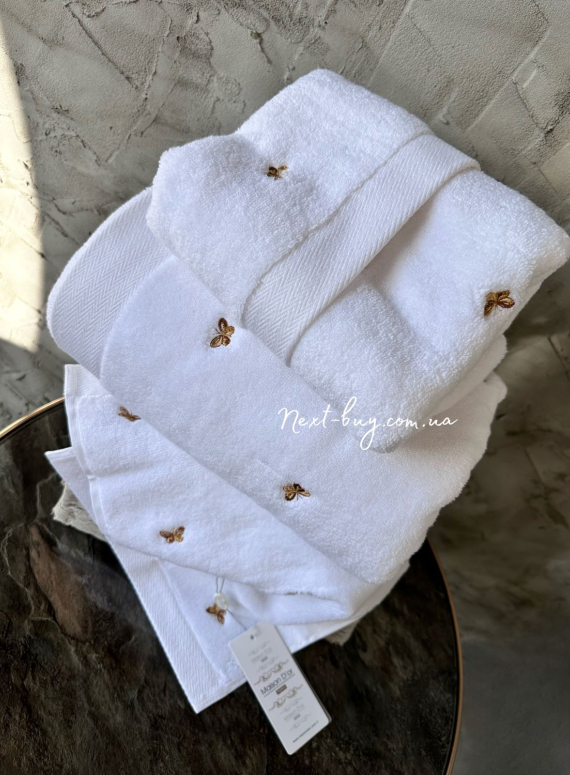 Махровий рушник банний Maison Dor Soft Butterflies white-brown 85х150 бавовна