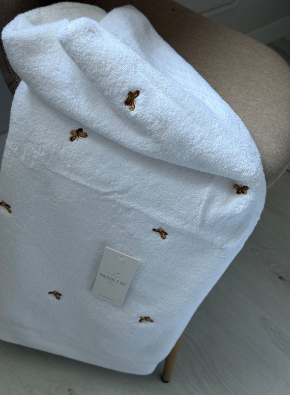 Махровий рушник банний Maison Dor Soft Butterflies white-brown 85х150 бавовна