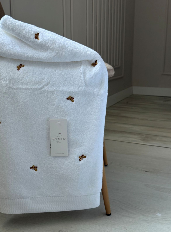 Махровий рушник банний Maison Dor Soft Butterflies white-brown 85х150 бавовна
