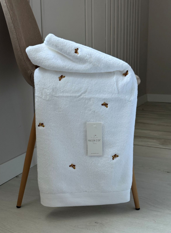 Махровий рушник банний Maison Dor Soft Butterflies white-brown 85х150 бавовна