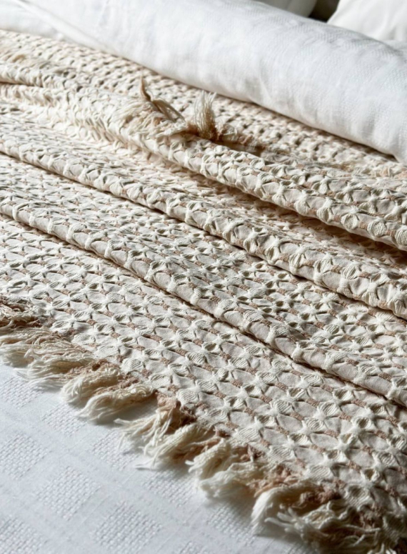 Легкий плед жатка з бахромою Maison D'or Paris Melodia beige 220х240