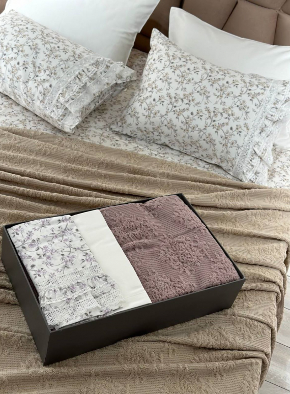 Легкий постільний набір з покривалом-піке Gelin Home Gonul lila