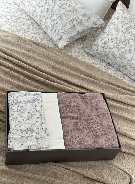 Легкий постільний набір з покривалом-піке Gelin Home Gonul lila