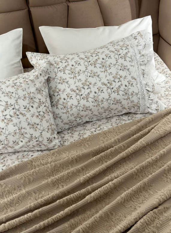 Легкий постільний набір з покривалом-піке Gelin Home Gonul beige