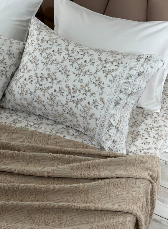 Легкий постільний набір з покривалом-піке Gelin Home Gonul beige