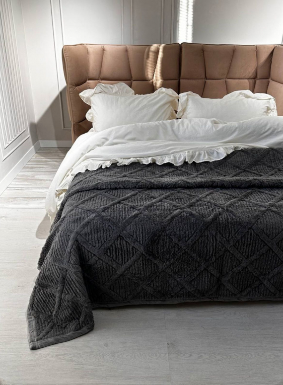 Велюрове стьобане покривало Colorful антрацит євро 200х230