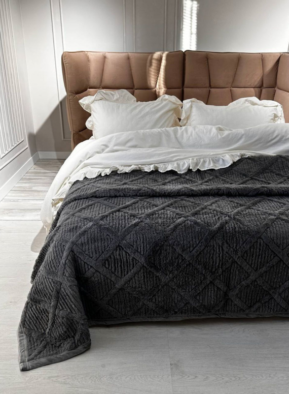 Велюрове стьобане покривало Colorful антрацит євро 200х230