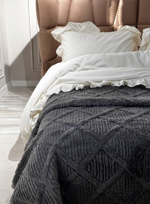 Велюрове стьобане покривало Colorful антрацит євро 200х230