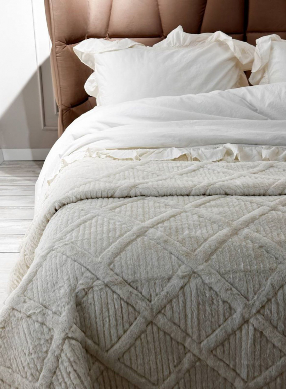 Велюрове стьобане покривало Colorful кремове євро 200х230