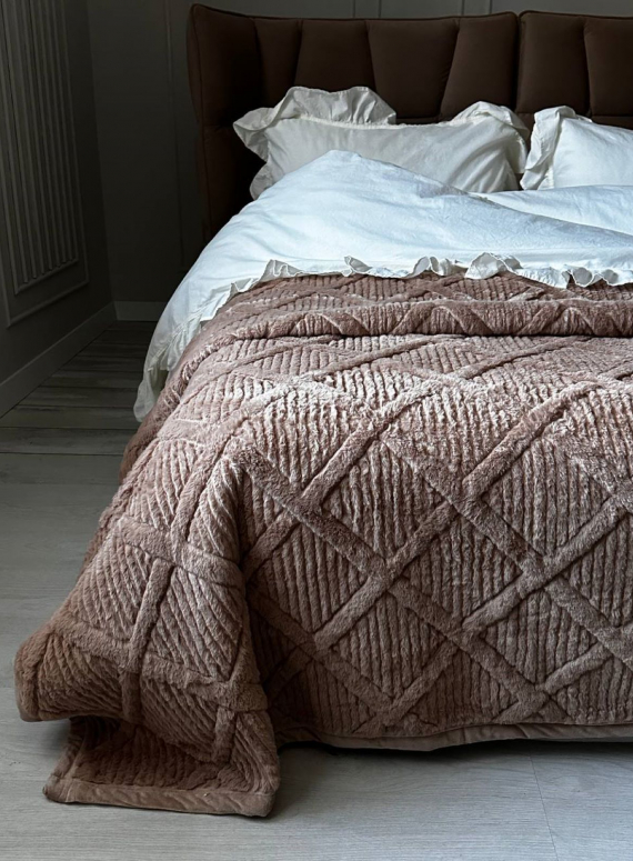 Велюрове стьобане покривало Colorful кавове євро 200х230