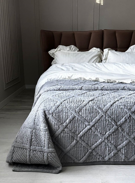 Велюрове стьобане покривало Colorful сіре євро 200х230