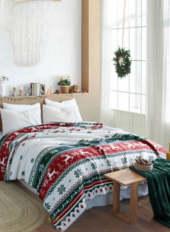 Плед бавовняний, теплий Snowy yesil 200х220 Туреччина