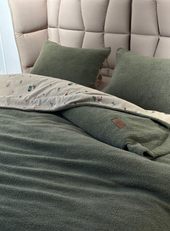 Зимовий комплект постільної білизни двосторонній Wooden Yesil євро Туреччина