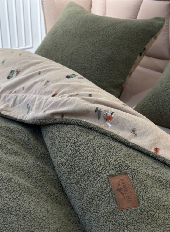 Зимовий комплект постільної білизни двосторонній Wooden Yesil євро Туреччина