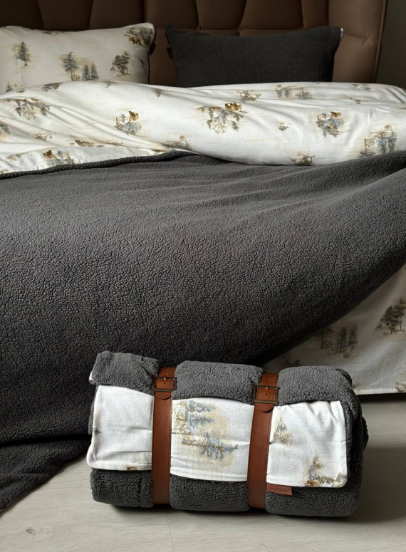 Зимовий комплект постільної білизни двосторонній Wooden Grey євро Туреччина