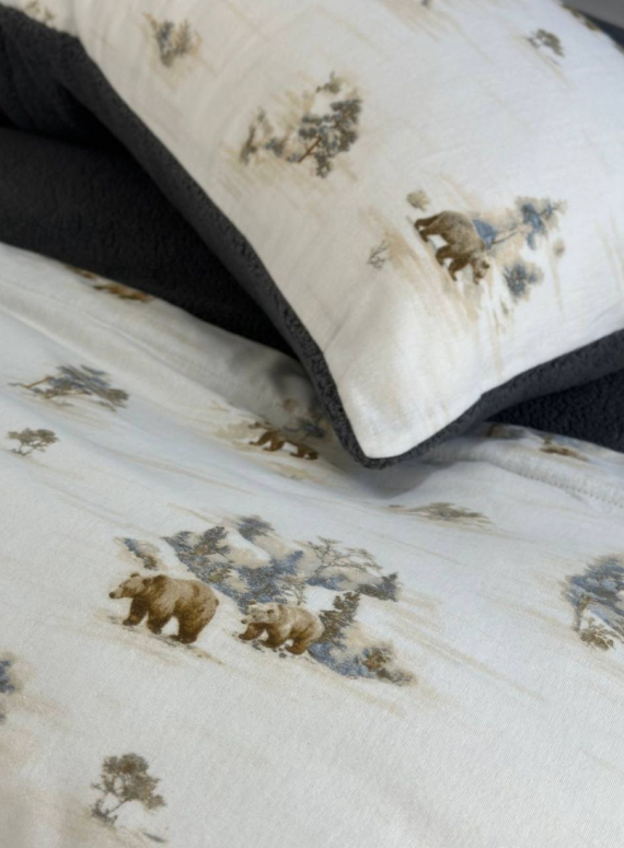 Зимовий комплект постільної білизни двосторонній Wooden Grey євро Туреччина