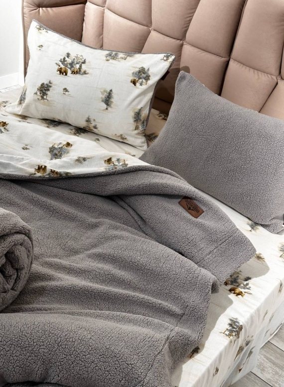 Зимовий комплект постільної білизни двосторонній Wooden Gri євро Туреччина