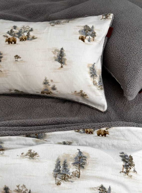 Зимовий комплект постільної білизни двосторонній Wooden Gri євро Туреччина