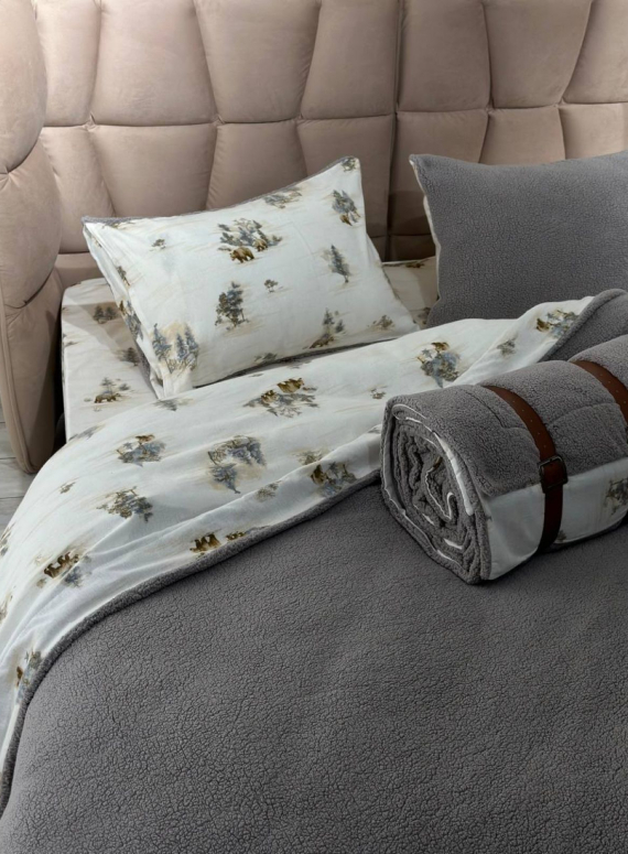 Зимовий комплект постільної білизни двосторонній Wooden Gri євро Туреччина