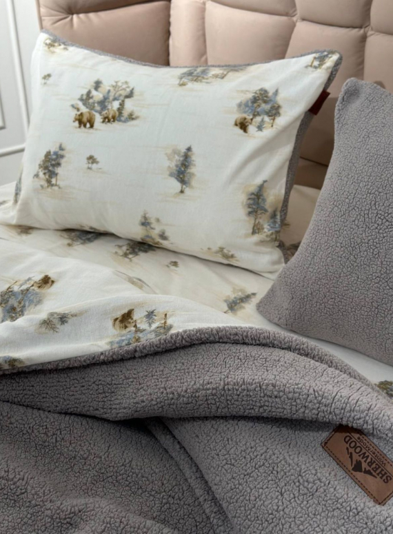Зимовий комплект постільної білизни двосторонній Wooden Gri євро Туреччина