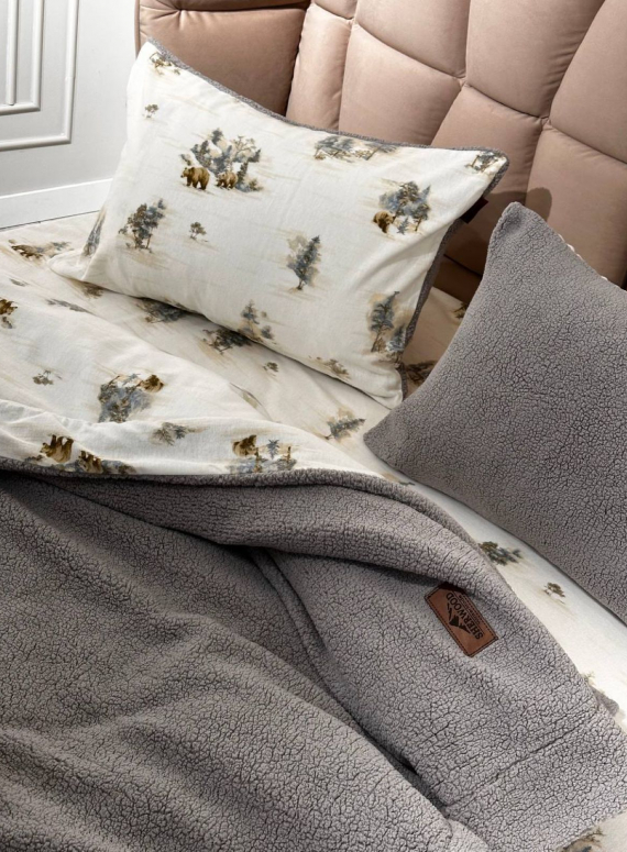 Зимовий комплект постільної білизни двосторонній Wooden Gri євро Туреччина