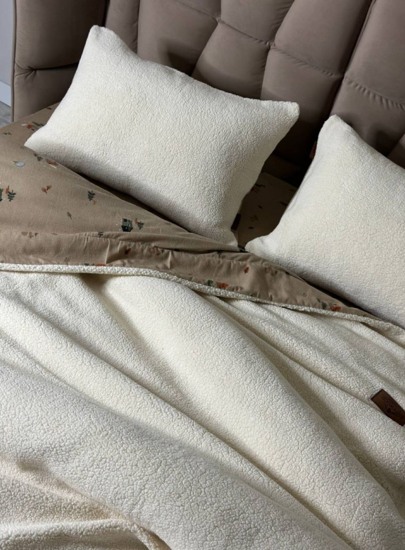 Зимовий комплект постільної білизни двосторонній Wooden Krem євро Туреччина