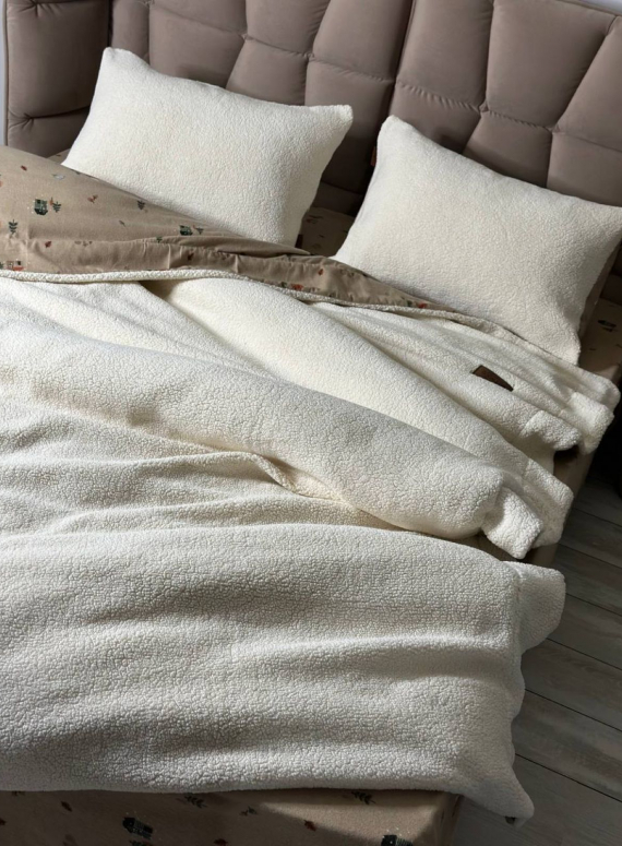 Зимовий комплект постільної білизни двосторонній Wooden Krem євро Туреччина