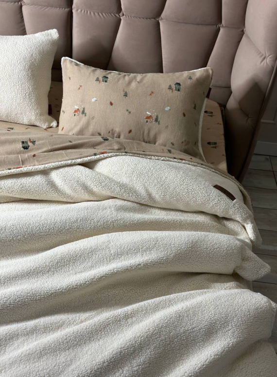 Зимовий комплект постільної білизни двосторонній Wooden Krem євро Туреччина