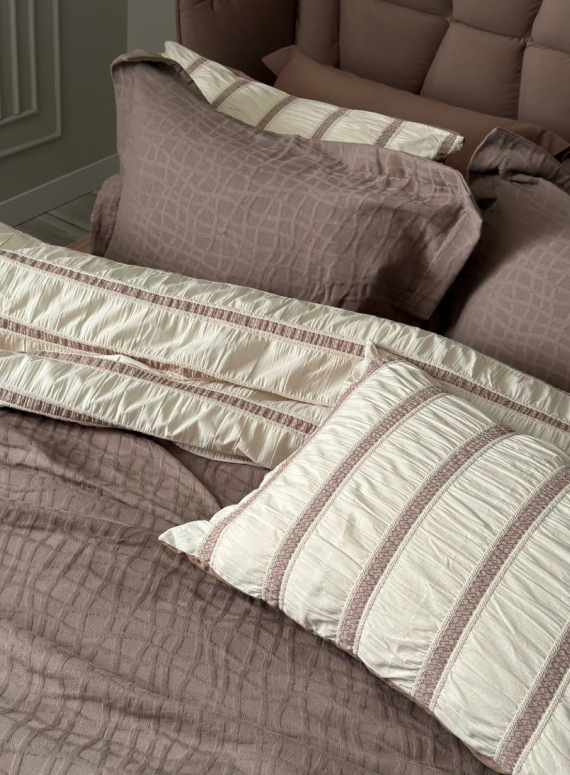 Летний набор постельного белья с покрывалом Saheser Tarte bej евро