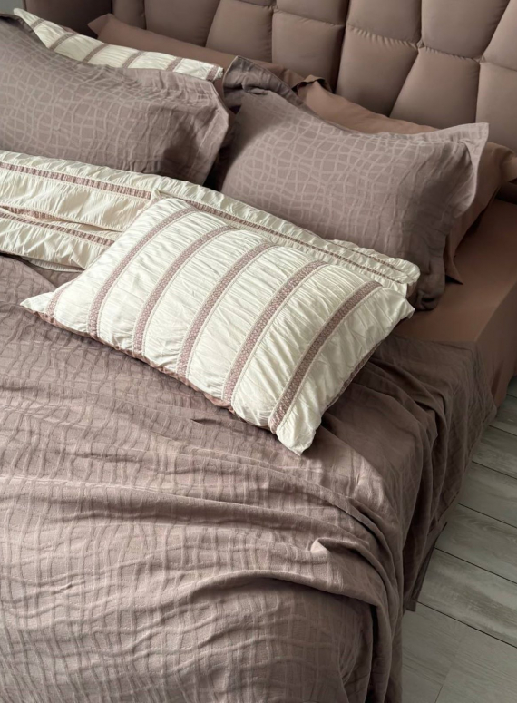 Літня постільна білизна з покривалом Saheser Tarte bej євро