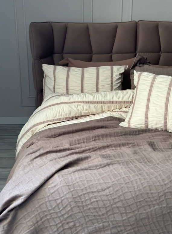 Летний набор постельного белья с покрывалом Saheser Tarte bej евро