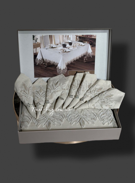 Льнянная скатерть для стола Rose Set 160х220 с салфетками 8 шт. Турция
