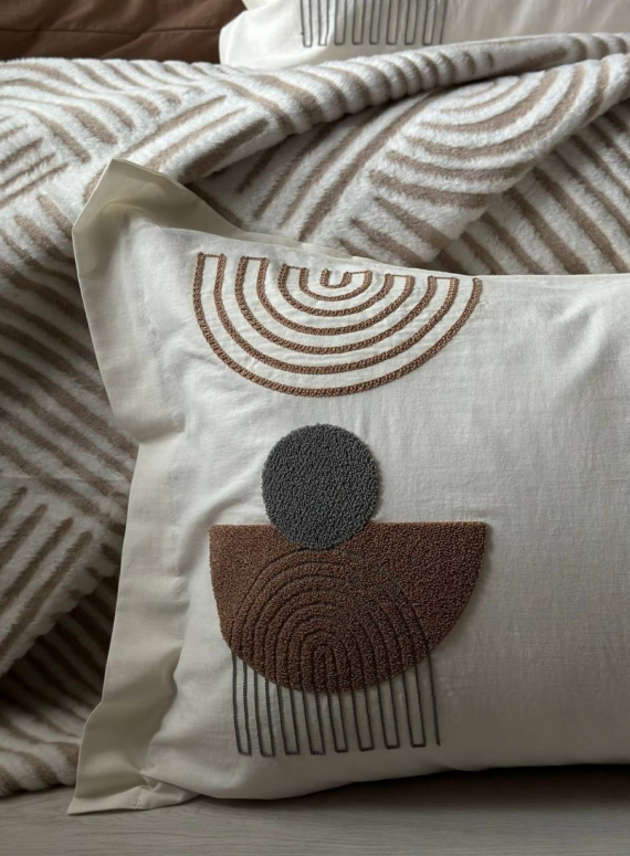 Комплект постільної білизни з вишивкою і пледом Babil kahve євро Туреччина