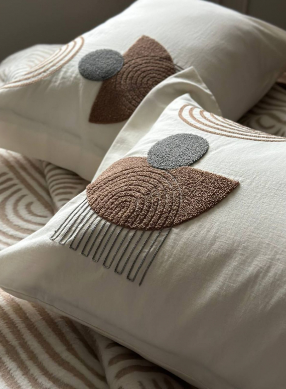 Комплект постільної білизни з вишивкою і пледом Babil kahve євро Туреччина