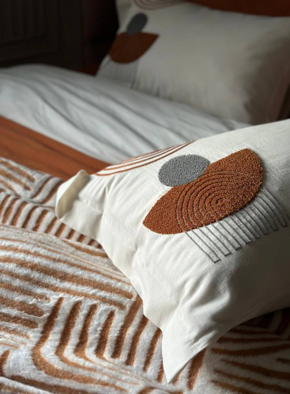 Комплект постільної білизни з вишивкою і пледом Babil kiremit євро Туреччина