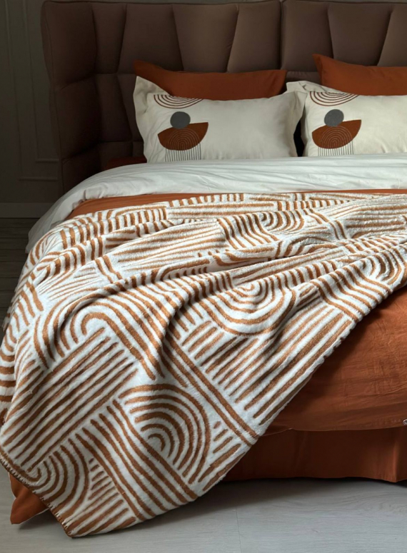 Комплект постільної білизни з вишивкою і пледом Babil kiremit євро Туреччина